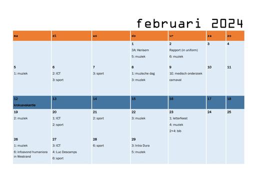 maandplanning februari 2024